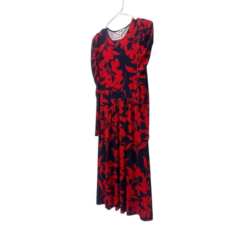 Sold Boden Floral Bloom Jersey Midi Dress Womens 2 Red Sundress Puff Sleeves - Picture 12 of 16
